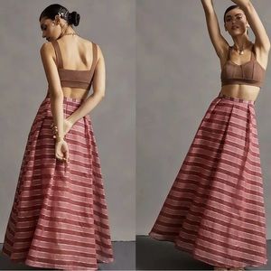 Anthropologie Eva Franco Maxi Ball Skirt Two Toned Pink Stripe w/ Metallic Gold